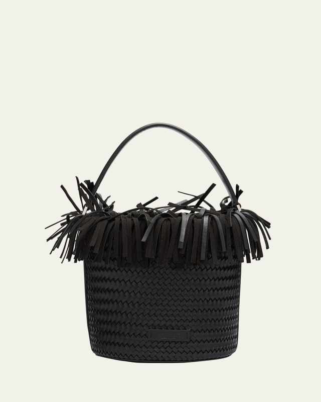 Salerno Fringe Woven Leather Bucket Bag